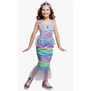 Girls Costume Mermaid Iridescent Rainbow Mermaid Costume Satin Mesh Large NWT